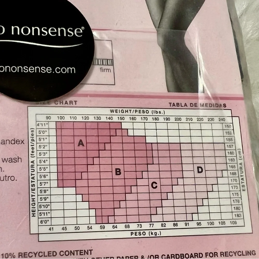 No Nonsense Ctl Top Nylon Midnight Blk Size C &‎ Leggs Sheer Energy Jet Blk Sz B